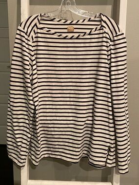 Free People Striped Long Sleeve Boatneck Top - Navy & White